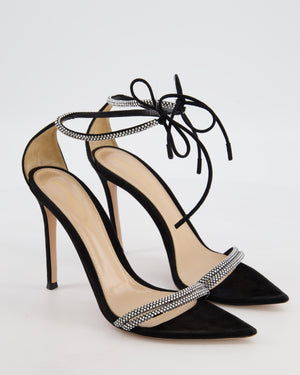 Gianvito Rossi Montecarlo Crystal Embellished Sandals in Black Suede Size EU 39