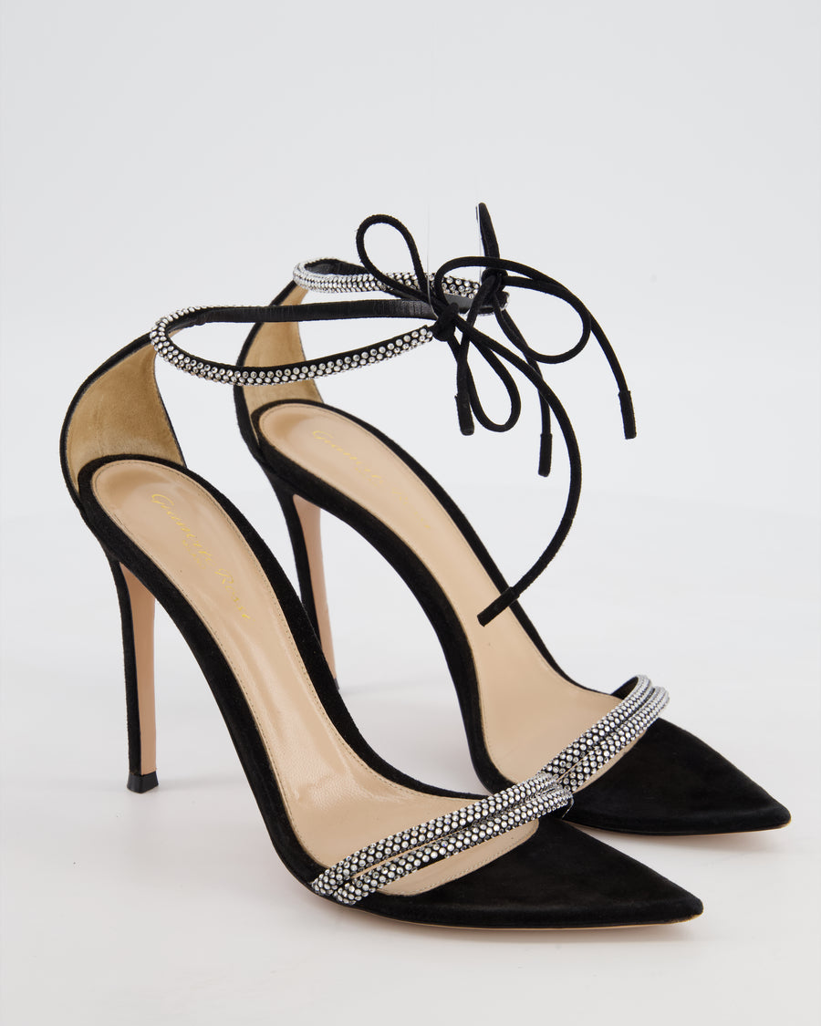 Gianvito Rossi Montecarlo Crystal Embellished Sandals in Black Suede Size EU 39