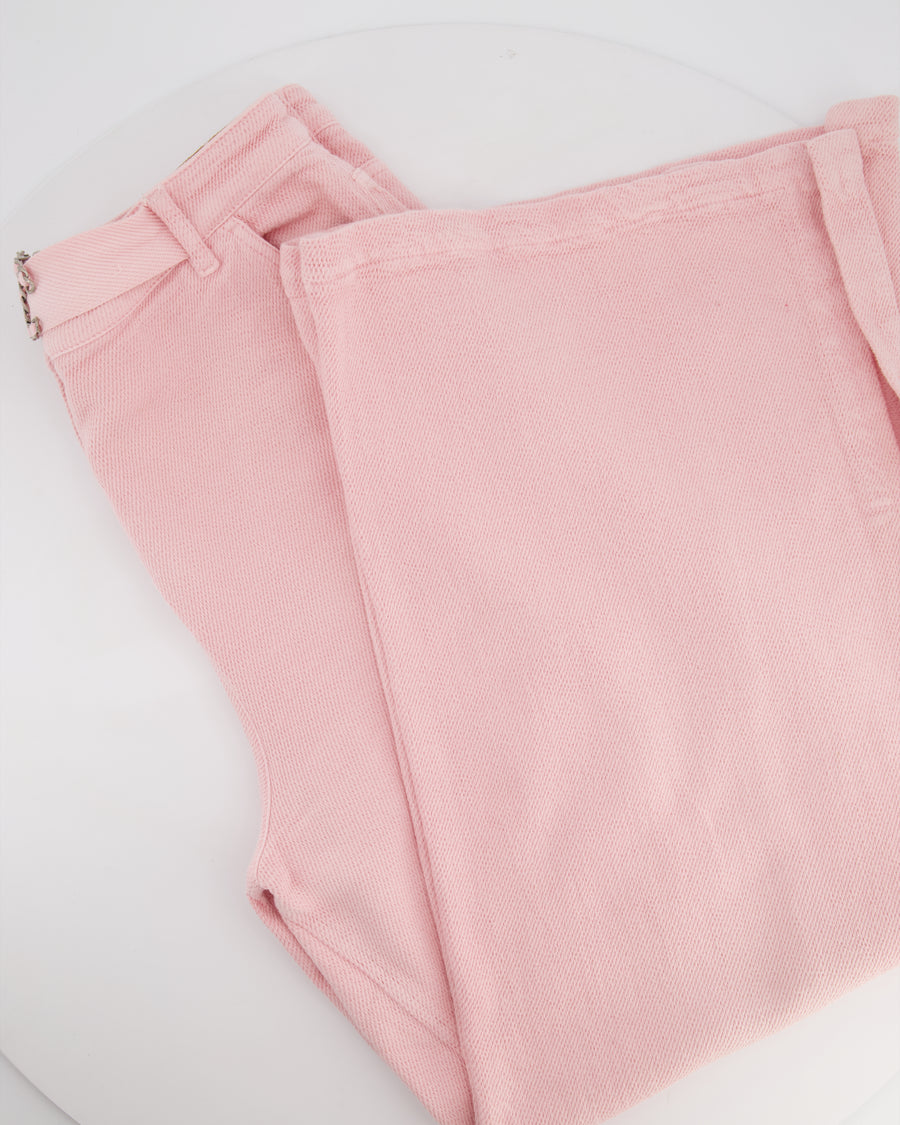 Chanel Wide Leg Pink Cotton Trousers with a Single CC Buckle Size FR 40 (UK 12)