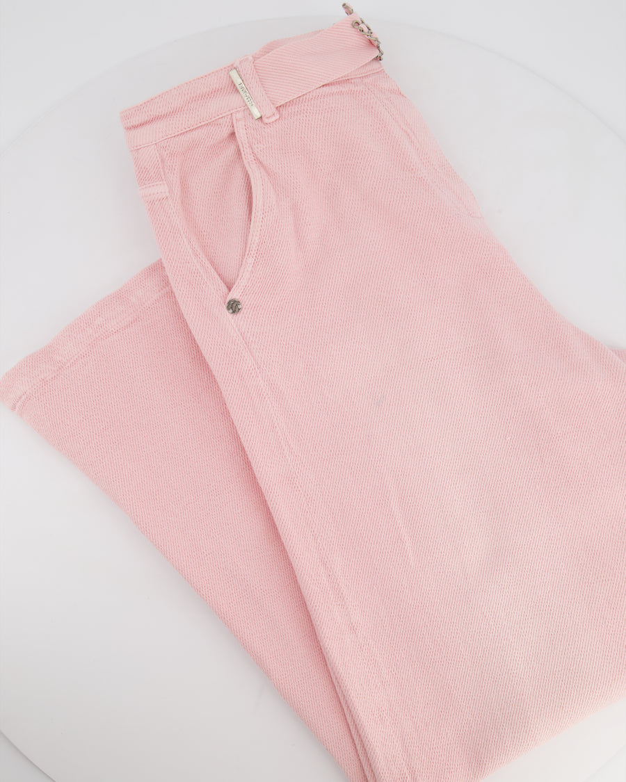 Chanel Wide Leg Pink Cotton Trousers with a Single CC Buckle Size FR 40 (UK 12)