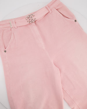 Chanel Wide Leg Pink Cotton Trousers with a Single CC Buckle Size FR 40 (UK 12)