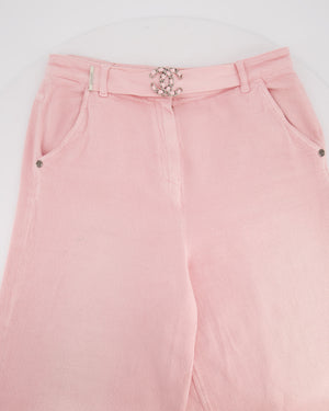 Chanel Wide Leg Pink Cotton Trousers with a Single CC Buckle Size FR 40 (UK 12)