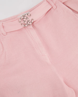 Chanel Wide Leg Pink Cotton Trousers with a Single CC Buckle Size FR 40 (UK 12)