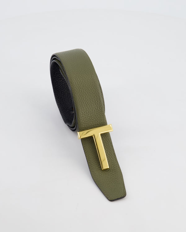 Tom Ford Double-Sided Belt in Black and Khaki with Gold Buckle 100cm