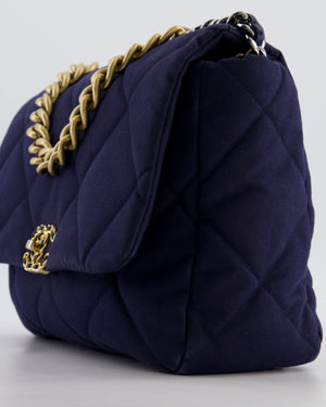 Chanel 19 Navy Maxi Flap Bag in Canvas with Mixed Hardware