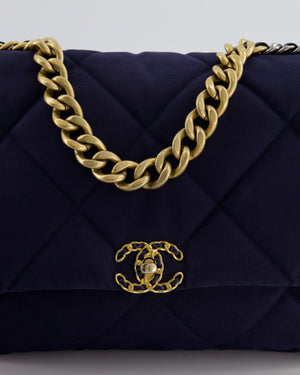 Chanel 19 Navy Maxi Flap Bag in Canvas with Mixed Hardware