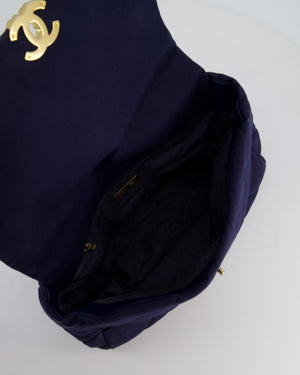 Chanel 19 Navy Maxi Flap Bag in Canvas with Mixed Hardware