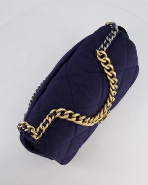 Chanel 19 Navy Maxi Flap Bag in Canvas with Mixed Hardware