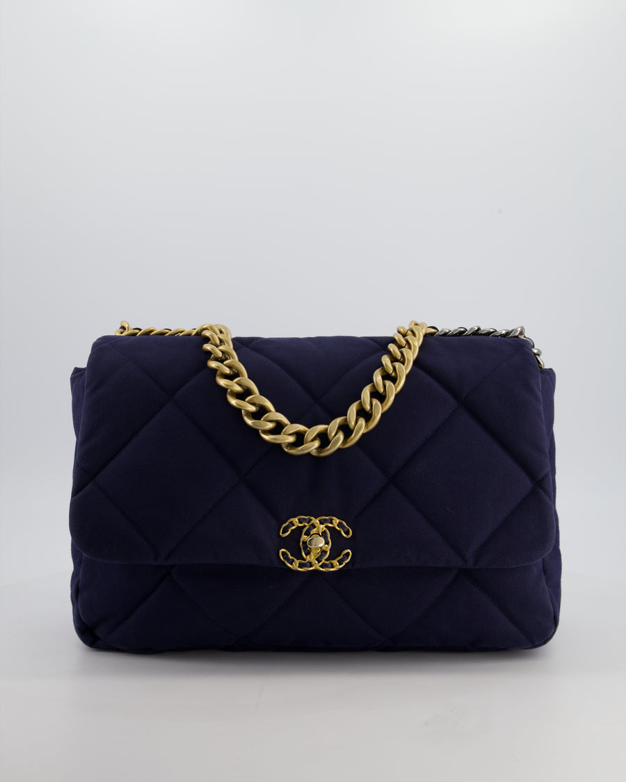 Chanel 19 Navy Maxi Flap Bag in Canvas with Mixed Hardware