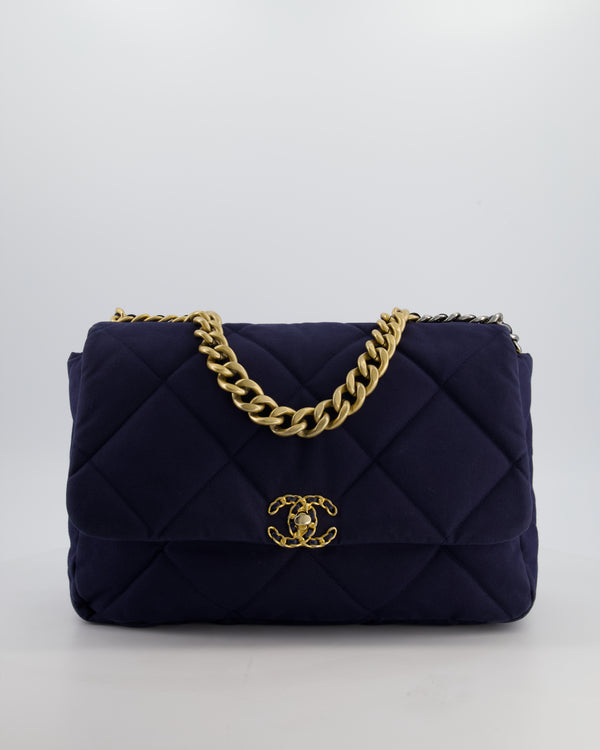 Chanel 19 Navy Maxi Flap Bag in Canvas with Mixed Hardware