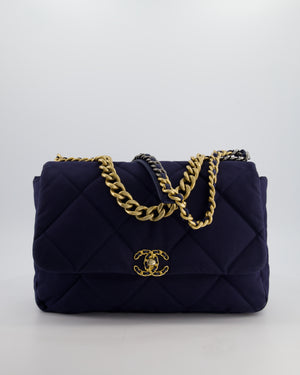 Chanel 19 Navy Maxi Flap Bag in Canvas with Mixed Hardware