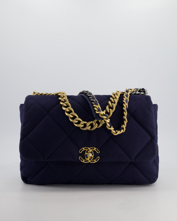 Chanel 19 Navy Maxi Flap Bag in Canvas with Mixed Hardware