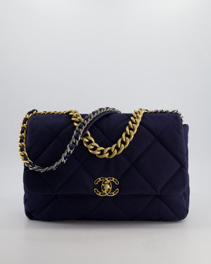 Chanel 19 Navy Maxi Flap Bag in Canvas with Mixed Hardware