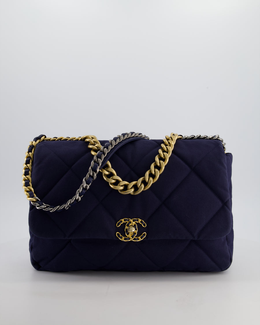 Chanel 19 Navy Maxi Flap Bag in Canvas with Mixed Hardware
