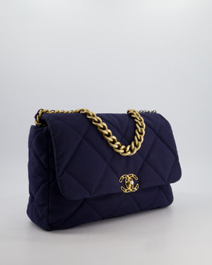 Chanel 19 Navy Maxi Flap Bag in Canvas with Mixed Hardware