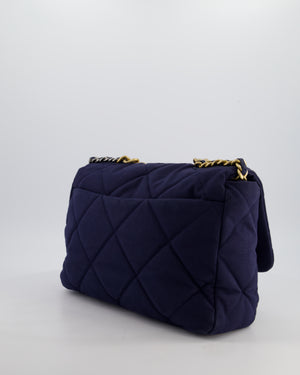 Chanel 19 Navy Maxi Flap Bag in Canvas with Mixed Hardware
