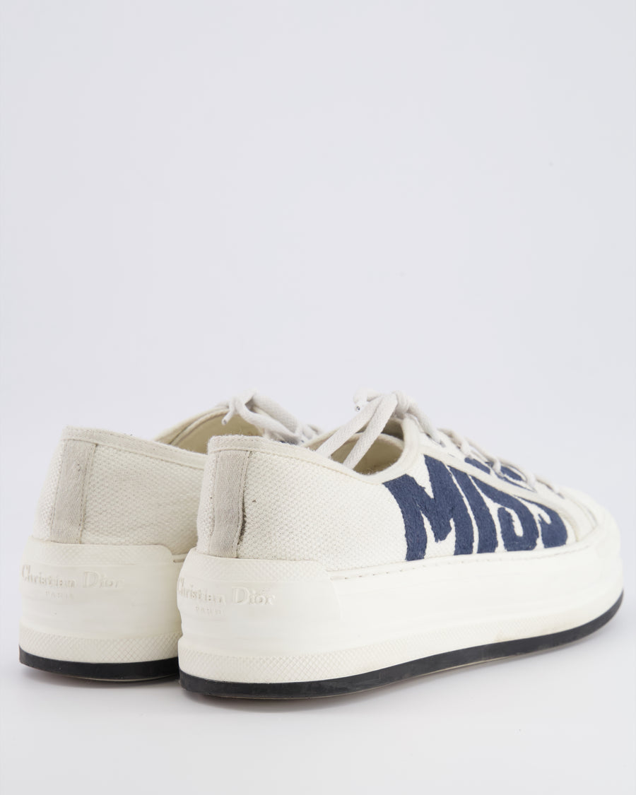 Christian Dior White and Navy Leather and Canvas Miss Dior Trainers Size EU 40