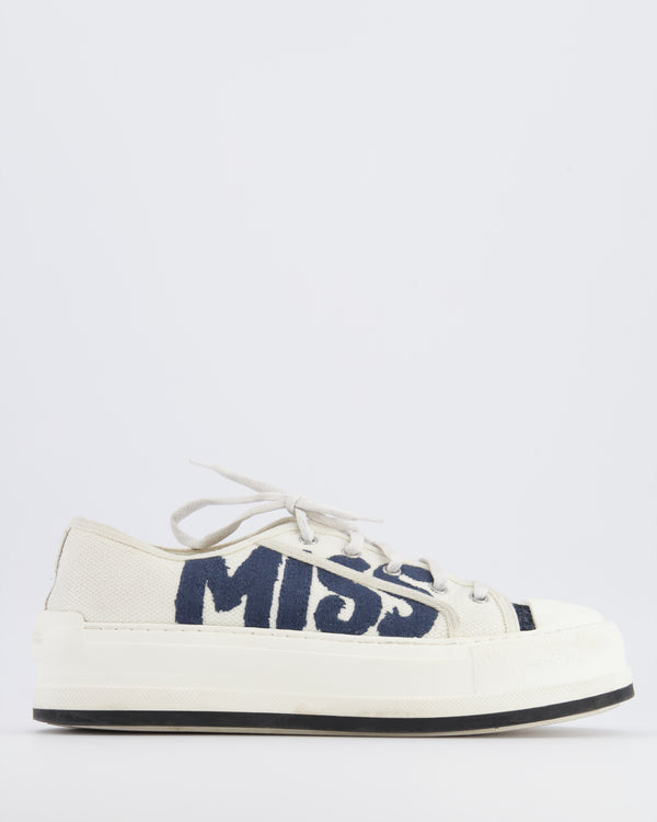 Christian Dior White and Navy Leather and Canvas Miss Dior Trainers Size EU 40