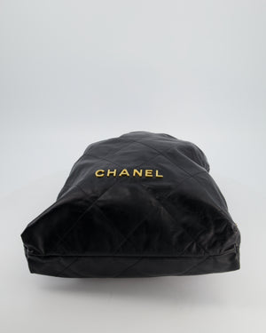 Chanel 22 Large Backpack in Black Goatskin Leather with Brushed Gold Hardware