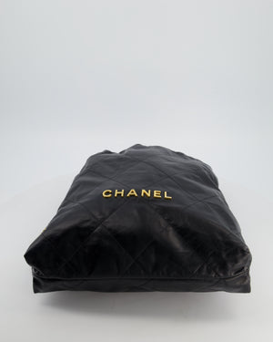 Chanel 22 Large Backpack in Black Goatskin Leather with Brushed Gold Hardware