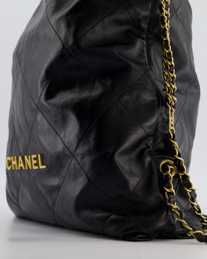 Chanel 22 Large Backpack in Black Goatskin Leather with Brushed Gold Hardware