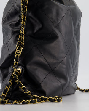 Chanel 22 Large Backpack in Black Goatskin Leather with Brushed Gold Hardware