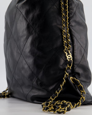 Chanel 22 Large Backpack in Black Goatskin Leather with Brushed Gold Hardware