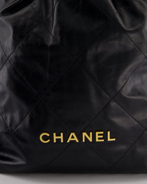 Chanel 22 Large Backpack in Black Goatskin Leather with Brushed Gold Hardware