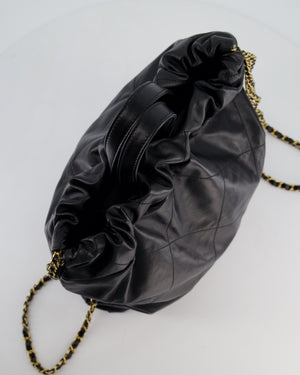 Chanel 22 Large Backpack in Black Goatskin Leather with Brushed Gold Hardware