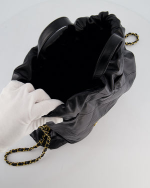 Chanel 22 Large Backpack in Black Goatskin Leather with Brushed Gold Hardware