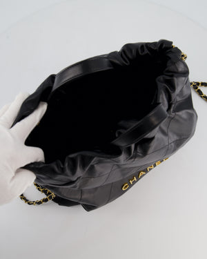 Chanel 22 Large Backpack in Black Goatskin Leather with Brushed Gold Hardware