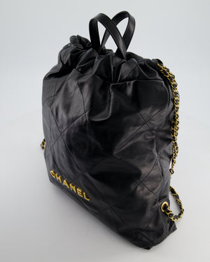 Chanel 22 Large Backpack in Black Goatskin Leather with Brushed Gold Hardware