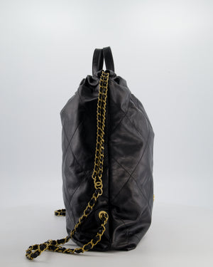 Chanel 22 Large Backpack in Black Goatskin Leather with Brushed Gold Hardware