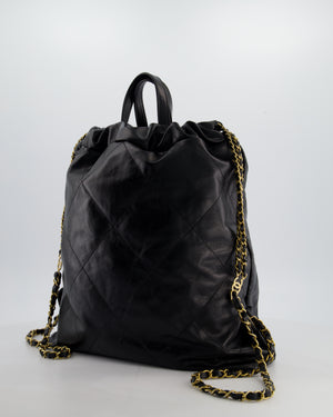 Chanel 22 Large Backpack in Black Goatskin Leather with Brushed Gold Hardware