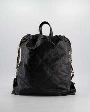 Chanel 22 Large Backpack in Black Goatskin Leather with Brushed Gold Hardware