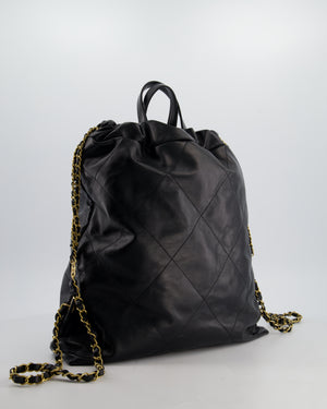 Chanel 22 Large Backpack in Black Goatskin Leather with Brushed Gold Hardware