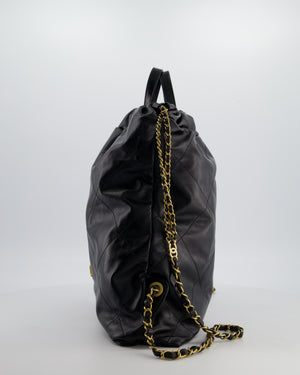 Chanel 22 Large Backpack in Black Goatskin Leather with Brushed Gold Hardware