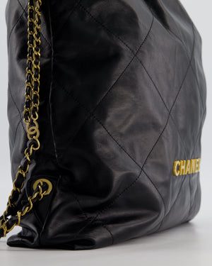 Chanel 22 Large Backpack in Black Goatskin Leather with Brushed Gold Hardware