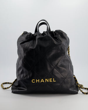 Chanel 22 Large Backpack in Black Goatskin Leather with Brushed Gold Hardware
