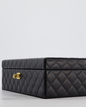 *HOT* Chanel Black Quilted Jewellery Box in Lambskin Leather with Gold Hardware