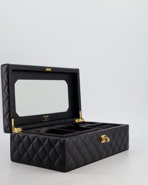 *HOT* Chanel Black Quilted Jewellery Box in Lambskin Leather with Gold Hardware