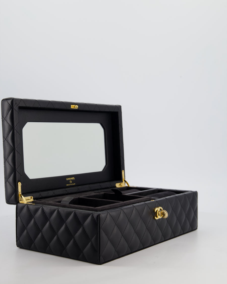 *HOT* Chanel Black Quilted Jewellery Box in Lambskin Leather with Gold Hardware
