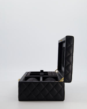 *HOT* Chanel Black Quilted Jewellery Box in Lambskin Leather with Gold Hardware