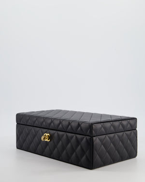 *HOT* Chanel Black Quilted Jewellery Box in Lambskin Leather with Gold Hardware