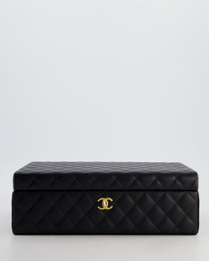 *HOT* Chanel Black Quilted Jewellery Box in Lambskin Leather with Gold Hardware