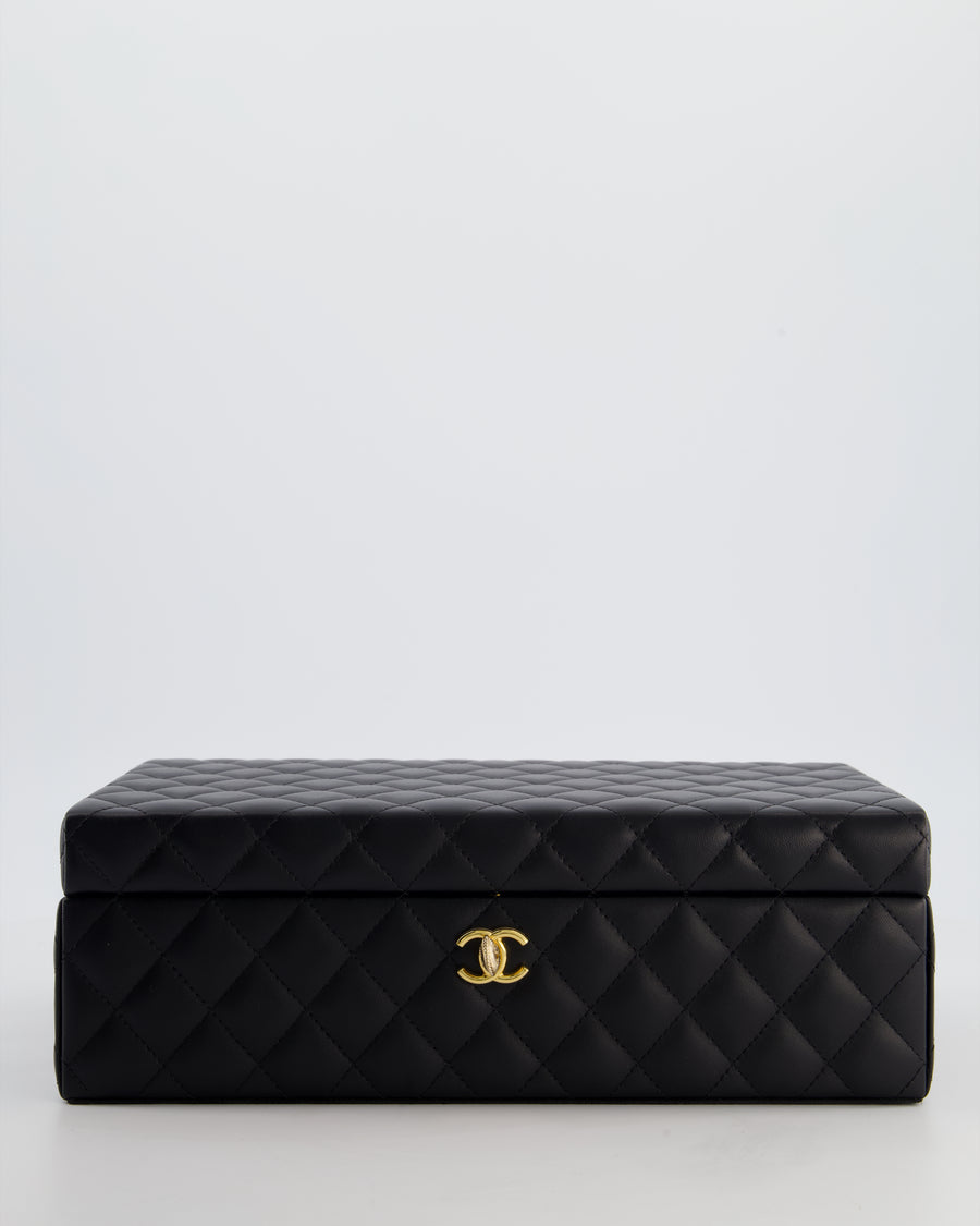 *HOT* Chanel Black Quilted Jewellery Box in Lambskin Leather with Gold Hardware