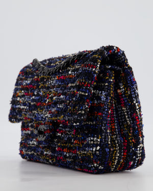 *FIRE PRICE* Chanel Navy, Red, Orange & White Medium Double Flap 26 Bag in Tweed & Sequins with So Black Hardware