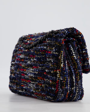 *FIRE PRICE* Chanel Navy, Red, Orange & White Medium Double Flap 26 Bag in Tweed & Sequins with So Black Hardware