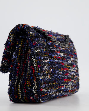 *FIRE PRICE* Chanel Navy, Red, Orange & White Medium Double Flap 26 Bag in Tweed & Sequins with So Black Hardware