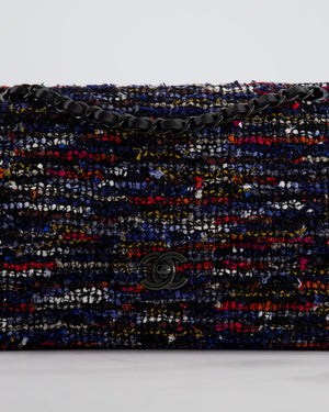 *FIRE PRICE* Chanel Navy, Red, Orange & White Medium Double Flap 26 Bag in Tweed & Sequins with So Black Hardware